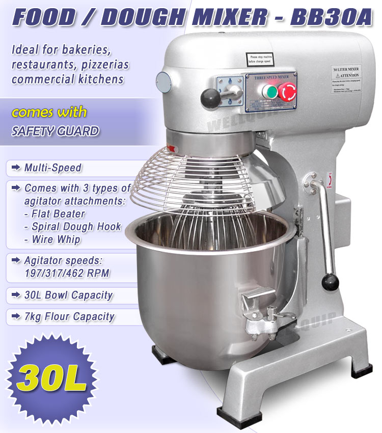 BRAND NEW 30L 3SPEED FOOD MIXER /DOUGH MIXER S/S BOWL